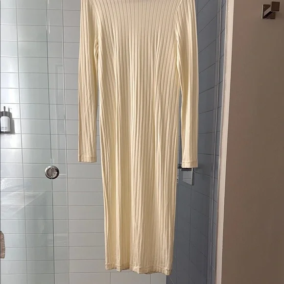 Samsoe Samsoe Jenari Ribbed Knit Eggnog Long Sleeve Sheath Dress Size Large - Picture 5 of 15